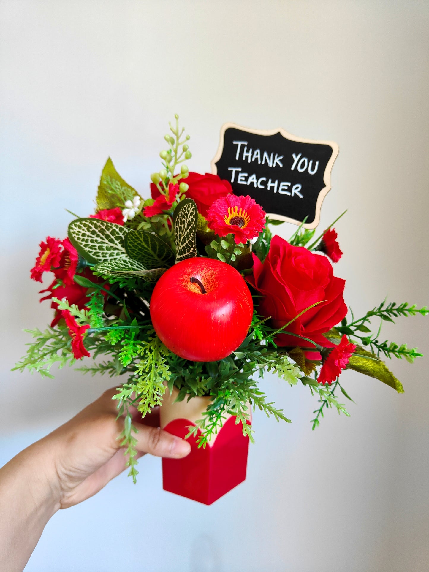Red Pencil Pot Artificial Flower Bouquet Teacher Gift