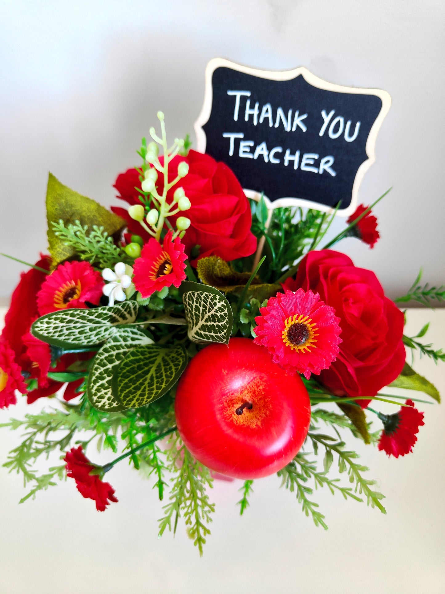 Red Pencil Pot Artificial Flower Bouquet Teacher Gift