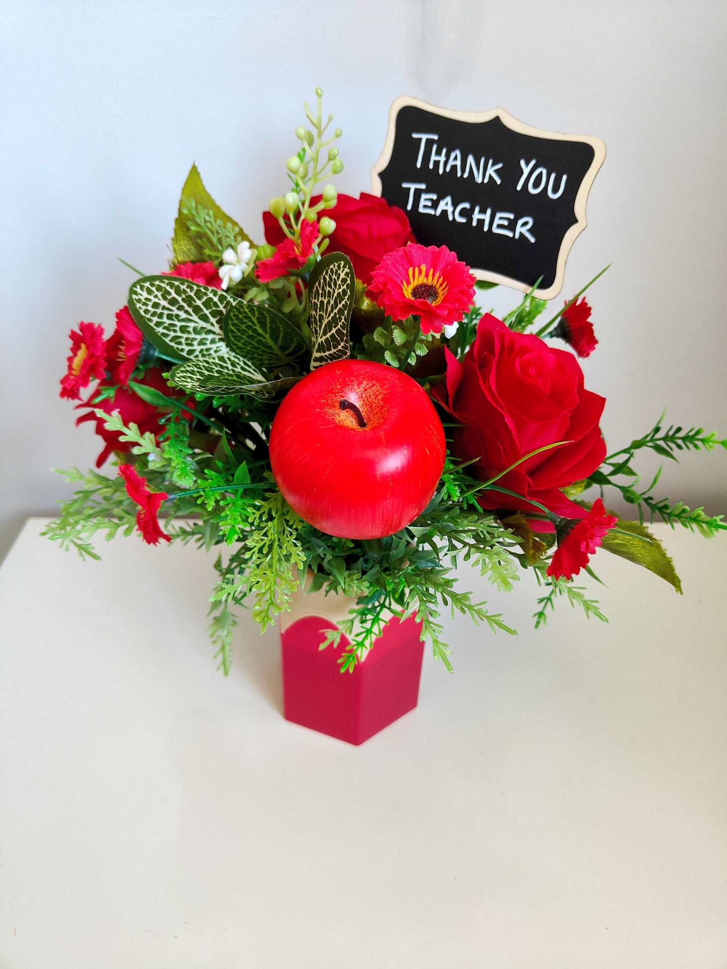 Red Pencil Pot Artificial Flower Bouquet Teacher Gift