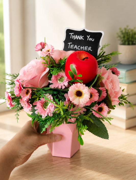 Pink Pencil Pot Artificial Flower Bouquet Teacher Gift