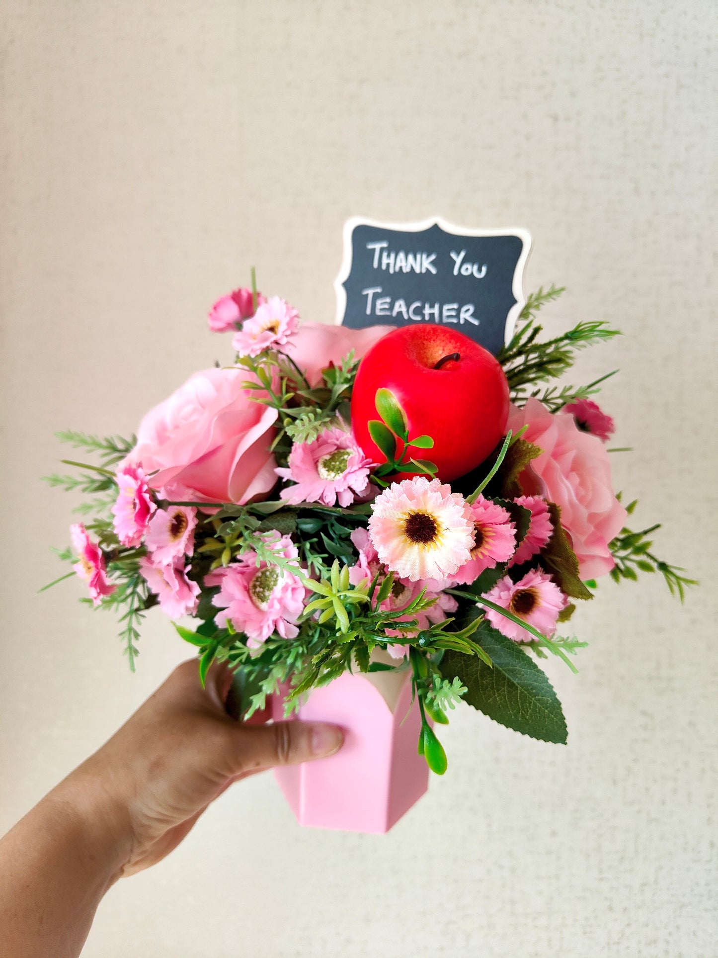 Pink Pencil Pot Artificial Flower Bouquet Teacher Gift
