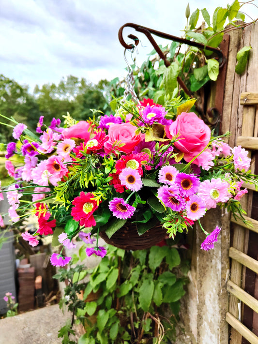 Pink Purple Artificial Flower Hanging Basket 10 inch Round