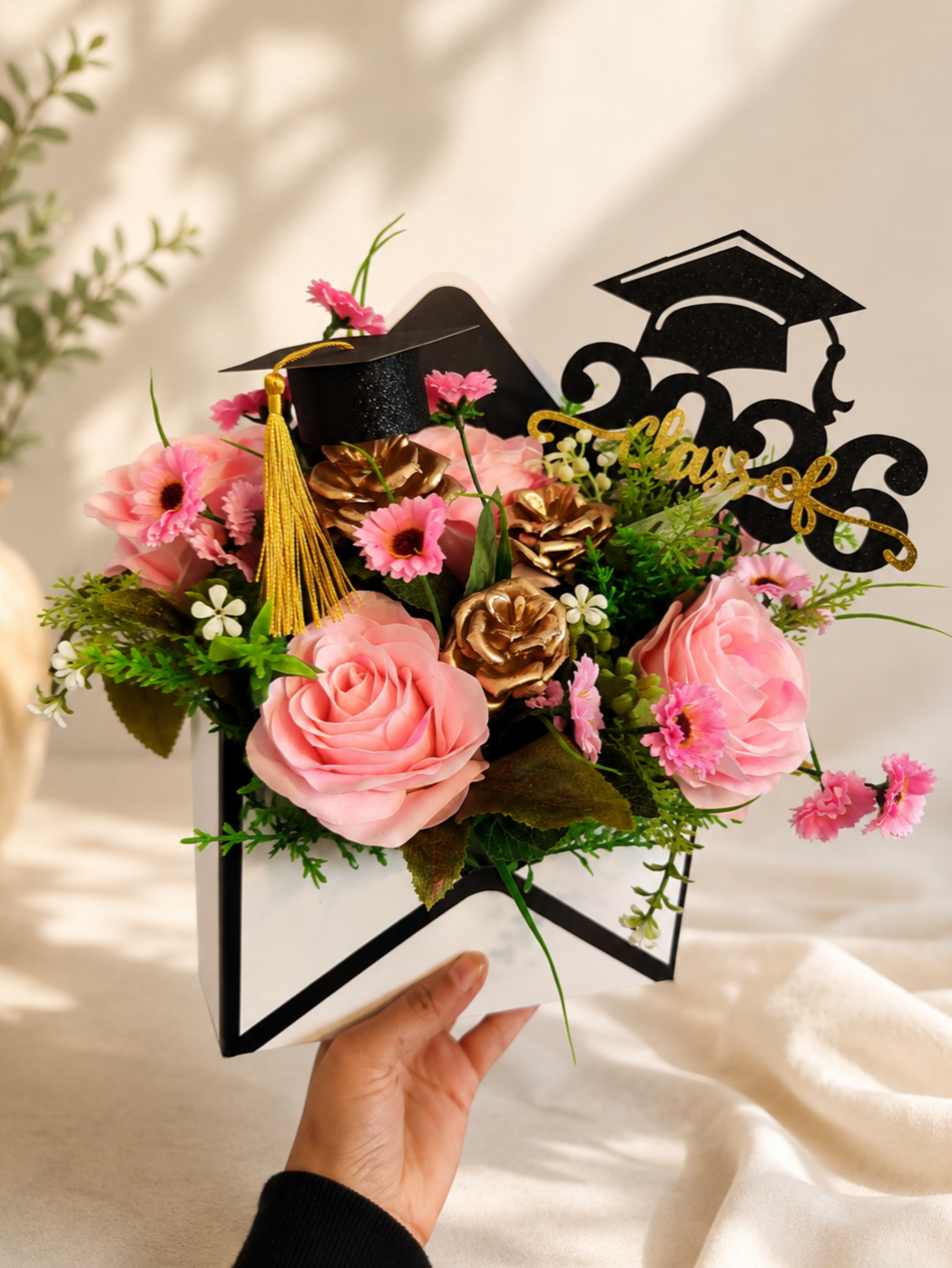 Pink Artificial Flower Graduation Envelope Gift 2026 – Class of 2026