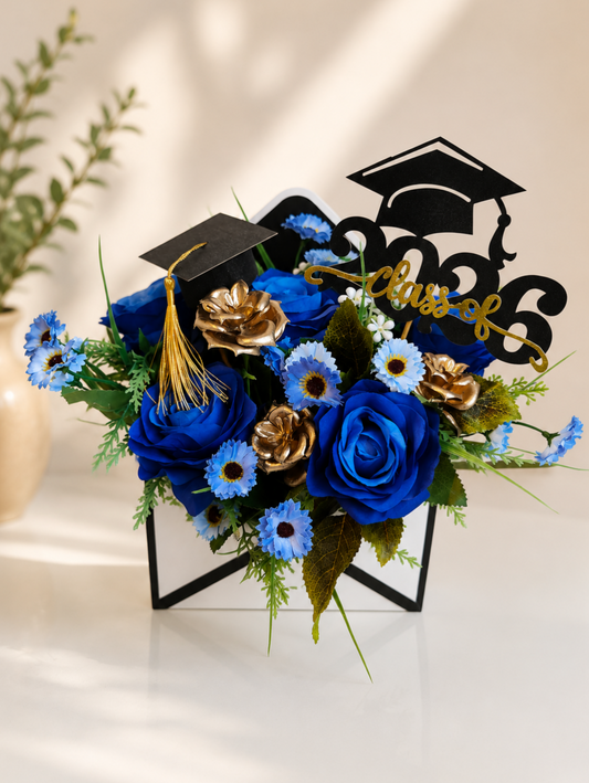 Blue Artificial Flower Graduation Envelope Gift 2026 – Class of 2026