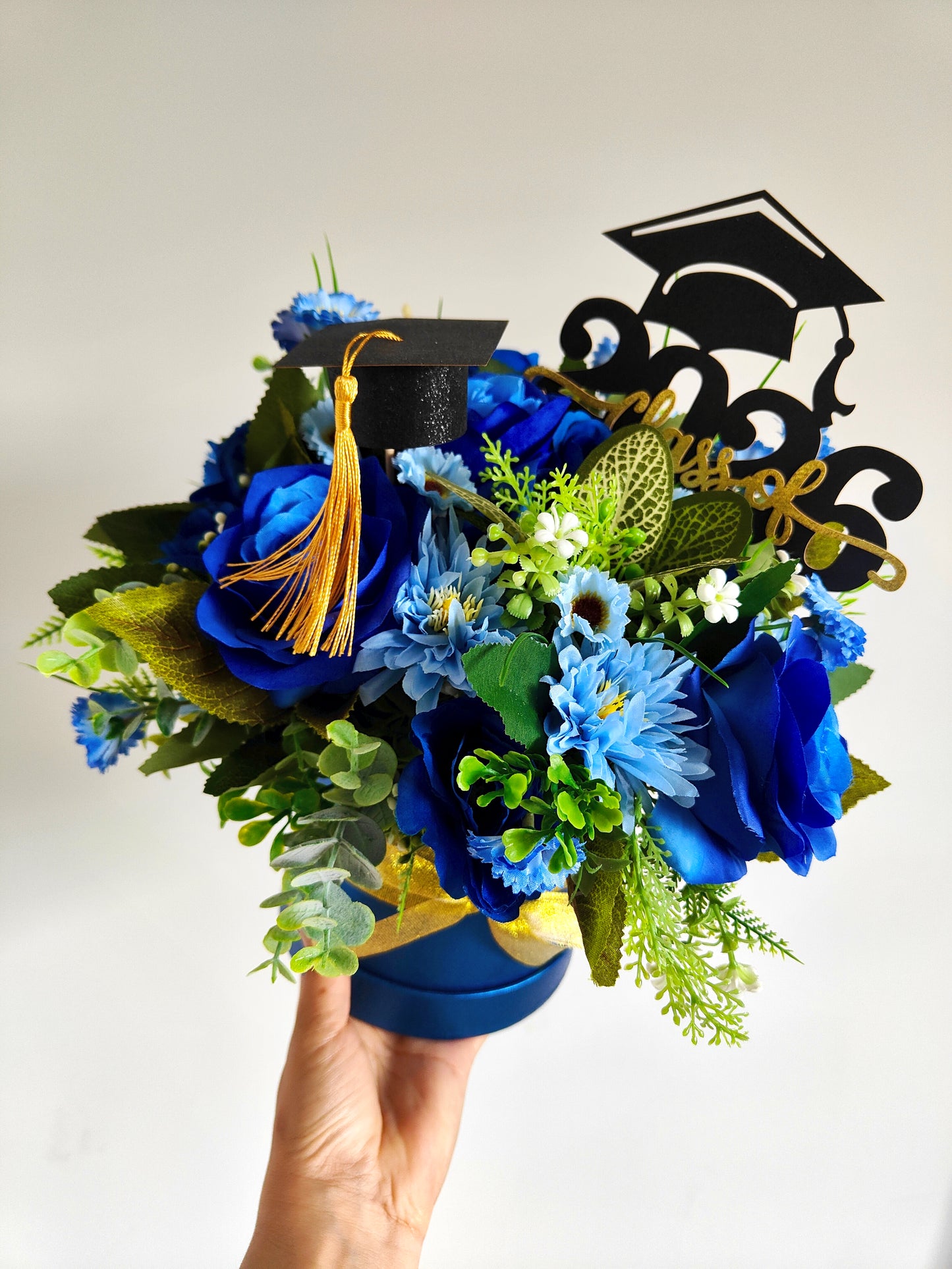 Blue Artificial Flower Graduation Small Hat Box Gift 2026 – Class of 2026