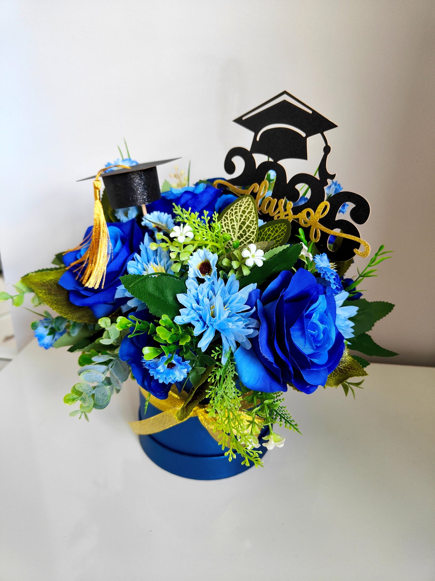 Blue Artificial Flower Graduation Small Hat Box Gift 2026 – Class of 2026