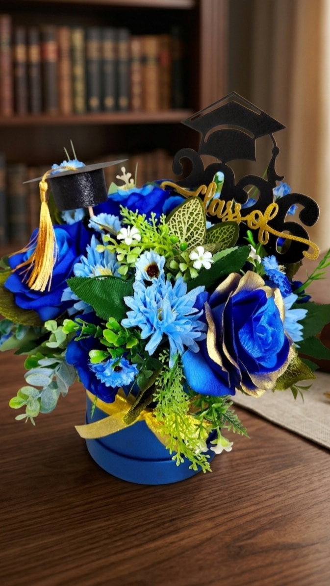 Blue Artificial Flower Graduation Small Hat Box Gift 2026 – Class of 2026