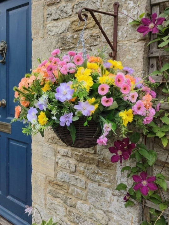 Summer Garden Artificial Flower Hanging Basket 10 inch Round