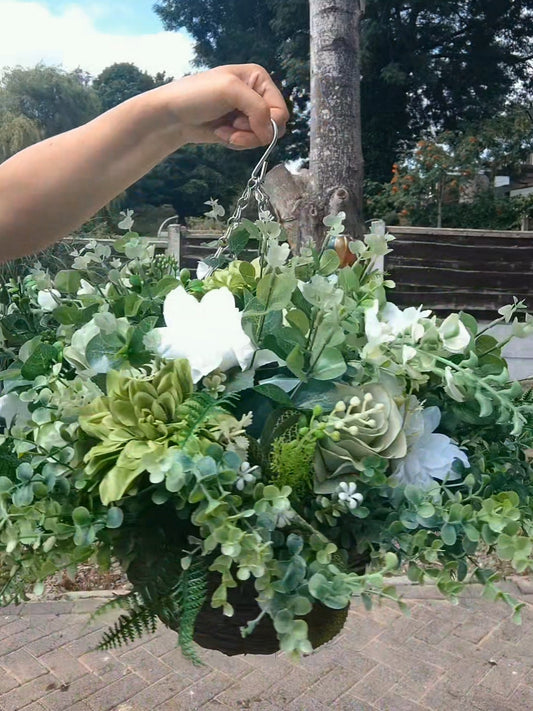 Sage Green Artificial Flower Hanging Basket 10 inch