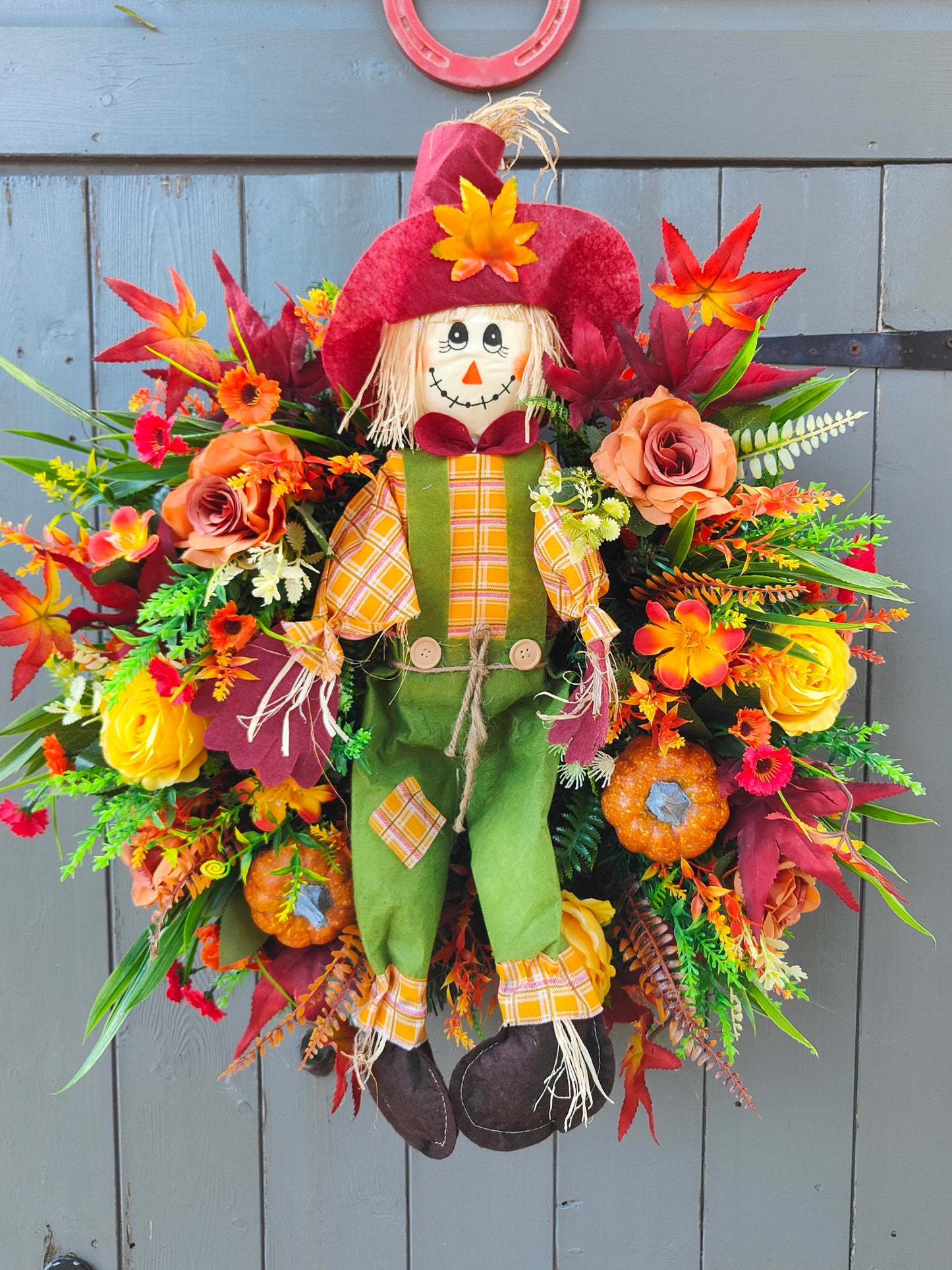 Autumn Scarecrow Pumpkin Artificial Flower Wreath
