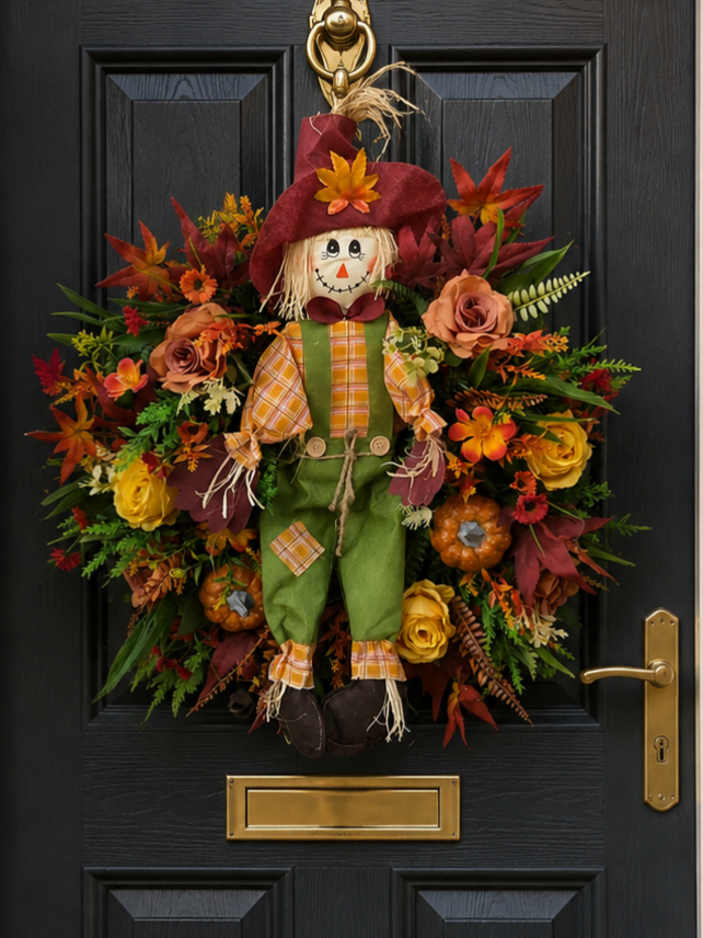 Autumn Scarecrow Pumpkin Artificial Flower Wreath