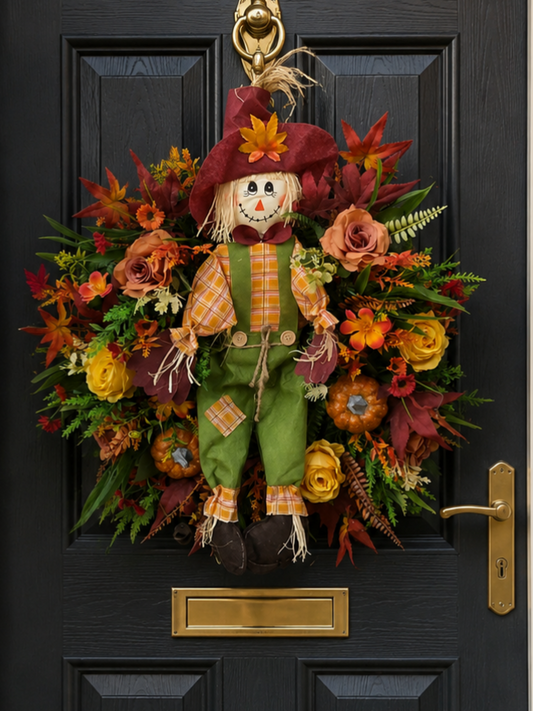 Autumn Scarecrow Pumpkin Artificial Flower Wreath
