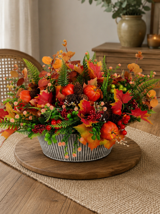 Pumpkin Artificial Flower Arrangement – Autumn Table Centrepiece
