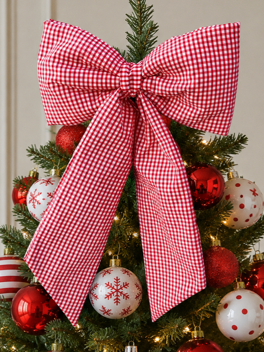Red & White Gingham Christmas Bow Tree Topper