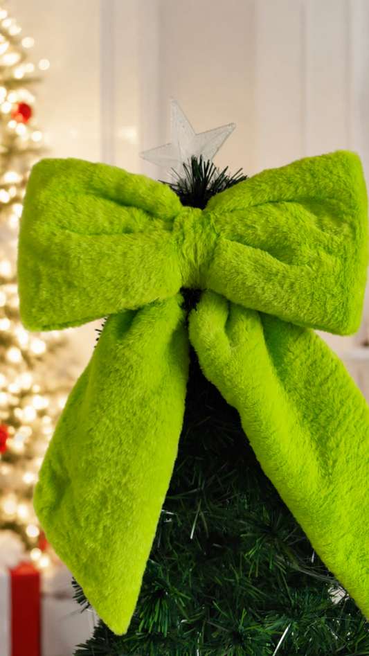 Christmas Green Furry Hanging Bow – Christmas Tree Topper