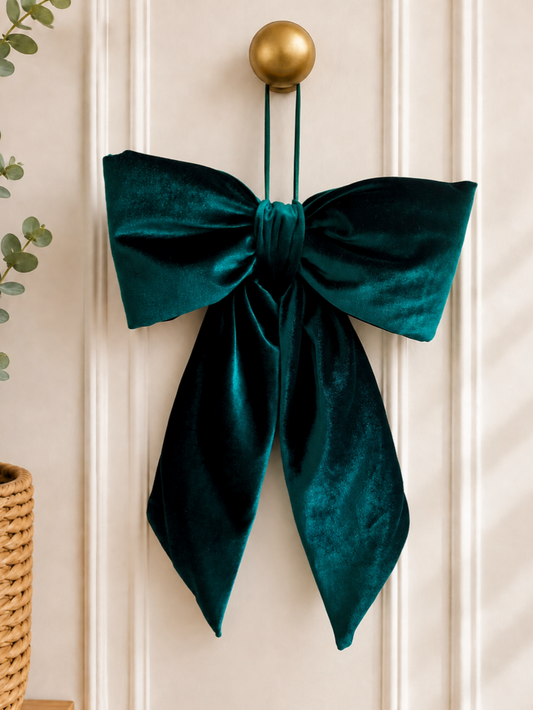 Green Velvet Christmas Hanging Bow – Tree Topper