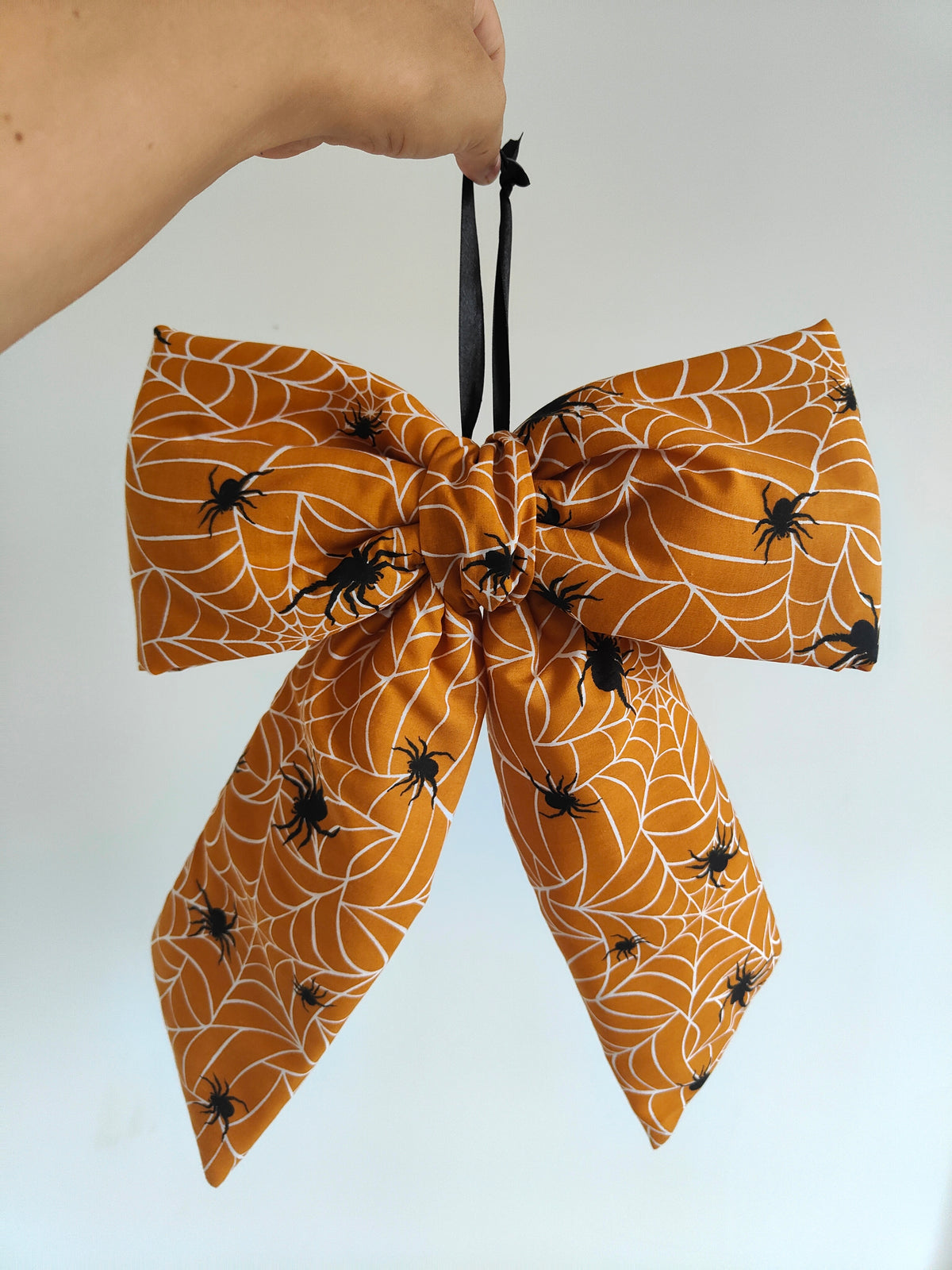 Orange and Black Spider Halloween Hanging Bow