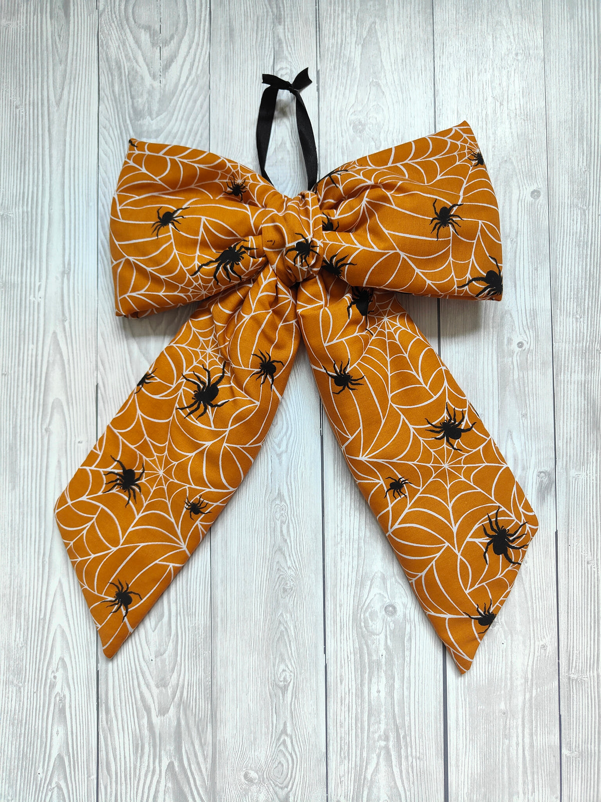Orange and Black Spider Halloween Hanging Bow