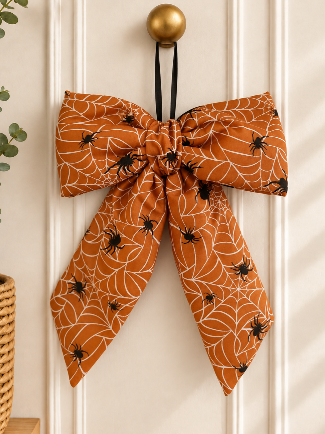 Orange and Black Spider Halloween Hanging Bow