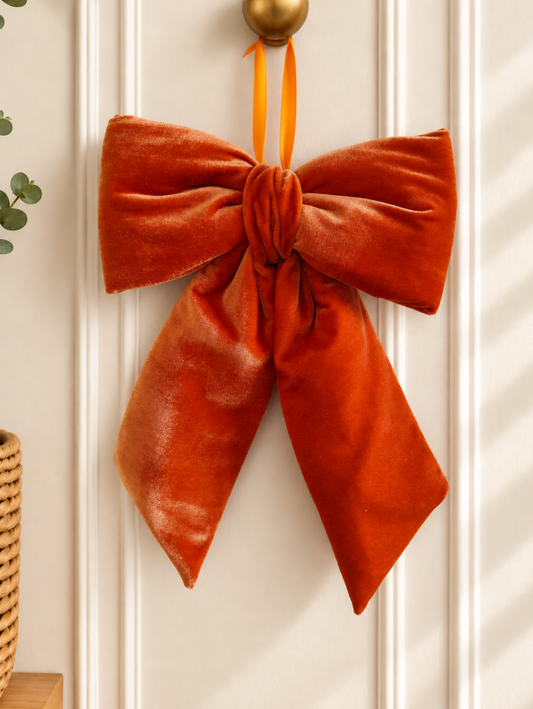 Orange Velvet Large Hanging Bow