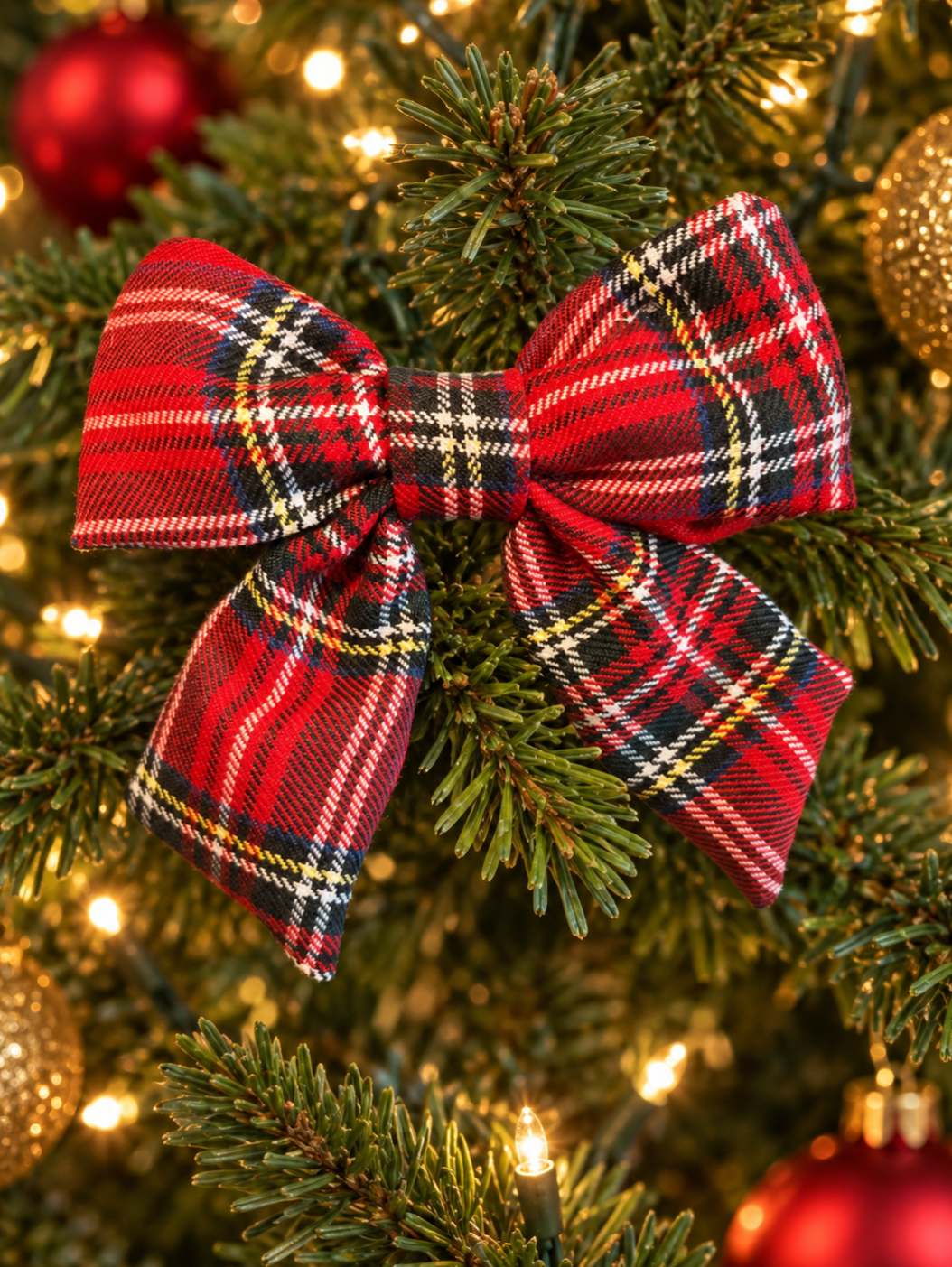 Red Tartan Christmas Tree Bows – 5.5 Inch