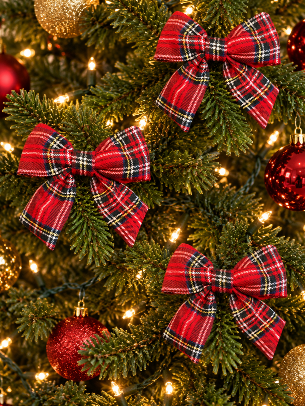 Red Tartan Christmas Tree Bows – 5.5 Inch