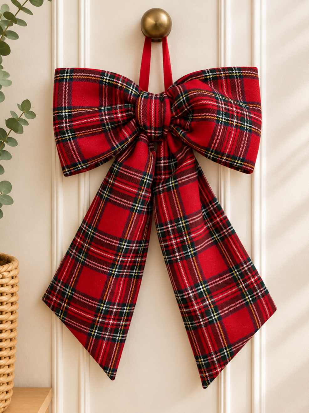 Red Stewart Tartan Hanging Bow – Christmas Tree Topper