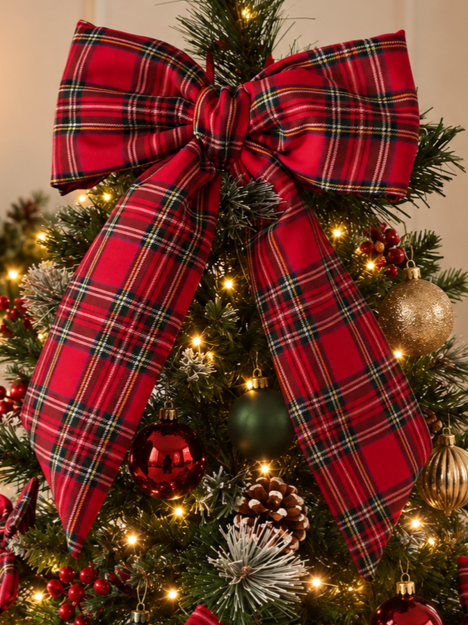 Red Stewart Tartan Hanging Bow – Christmas Tree Topper