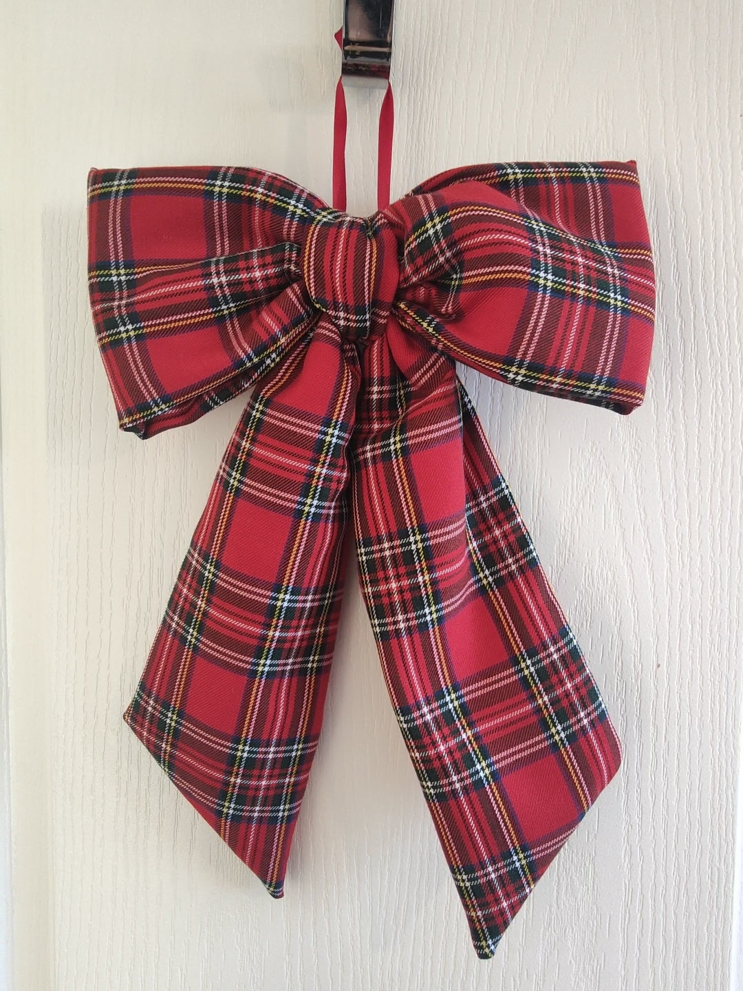 Red Stewart Tartan Hanging Bow – Christmas Tree Topper