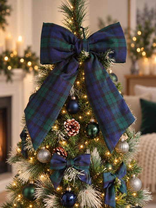 Green Black Watch Tartan Hanging Bow – Christmas Tree Topper