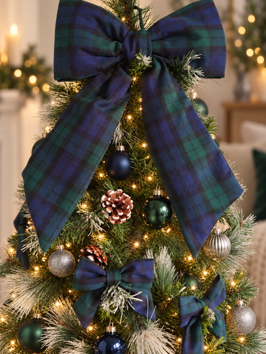 Black watch Navy Tartan Christmas Tree Bows – 5.5 Inch