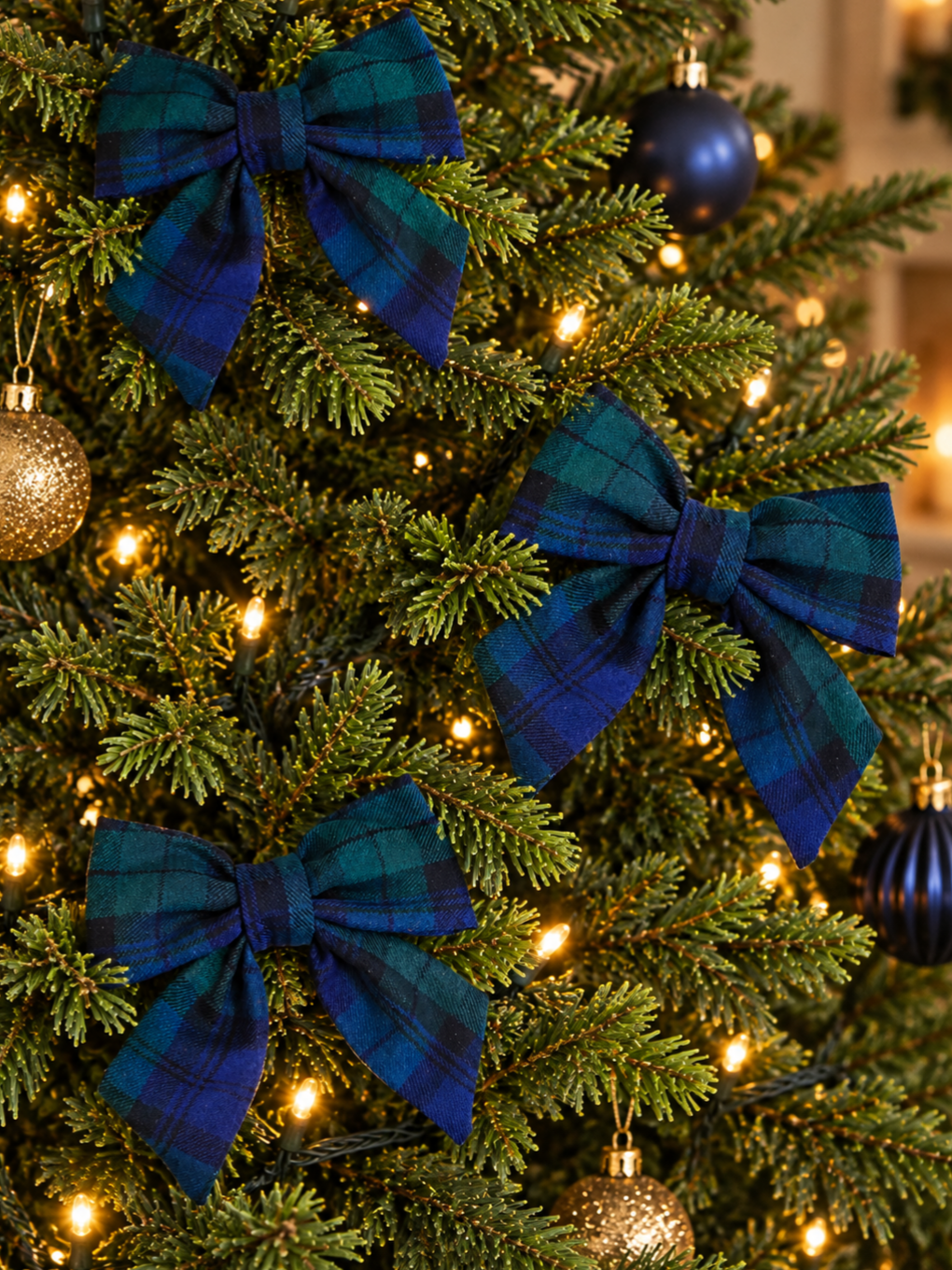 Black watch Navy Tartan Christmas Tree Bows – 5.5 Inch