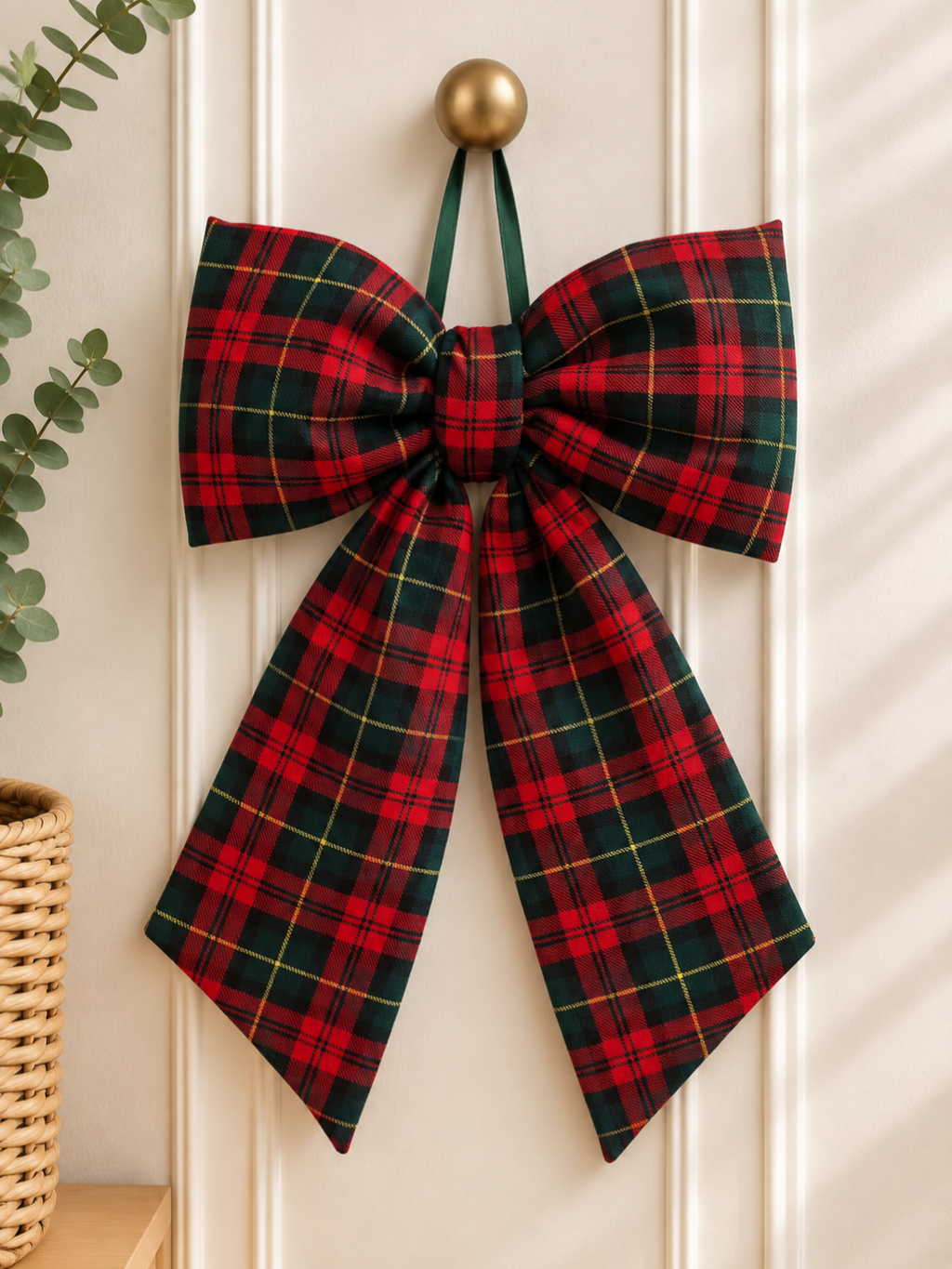 Green Red Tartan Hanging Bow – Christmas Tree Topper