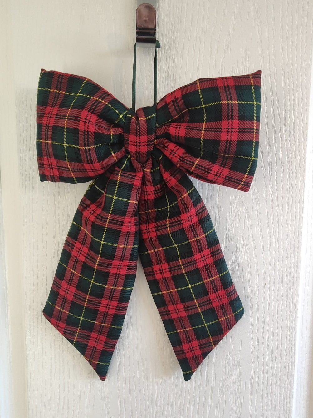 Green Red Tartan Hanging Bow – Christmas Tree Topper