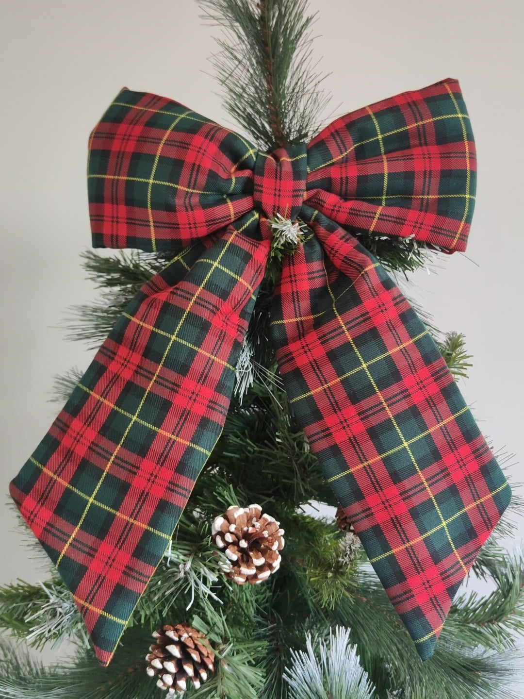 Green Red Tartan Hanging Bow – Christmas Tree Topper