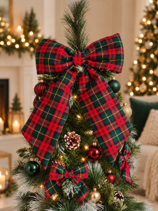 Green Red Tartan Hanging Bow – Christmas Tree Topper