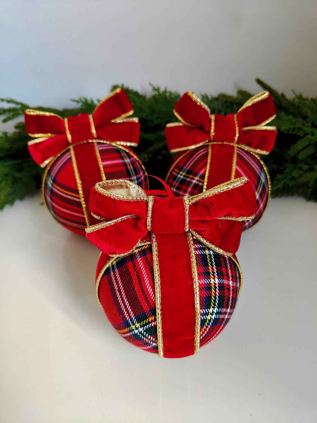Handmade Red Tartan Christmas Bauble – Traditional Fabric Tree Decoration