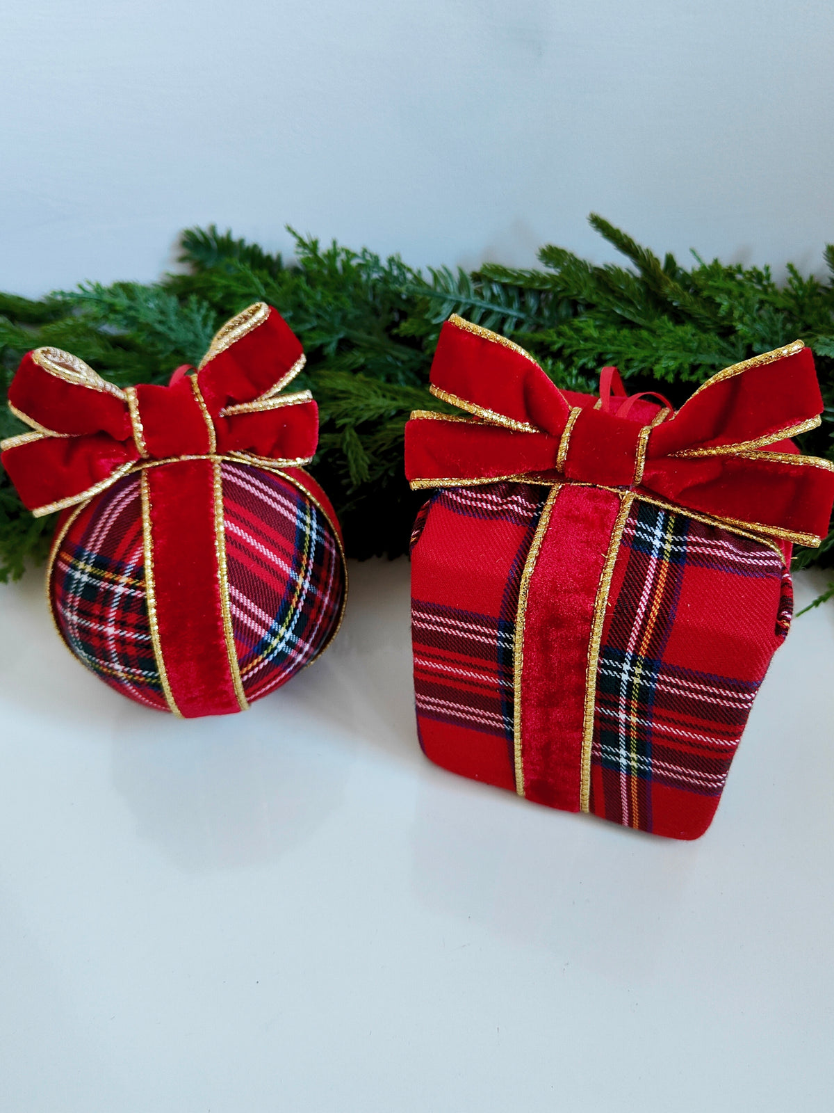 Handmade Red Tartan Christmas Bauble – Traditional Fabric Tree Decoration