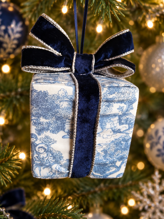 Blue Toile de Jouy Handmade Christmas Tree Decorations Present