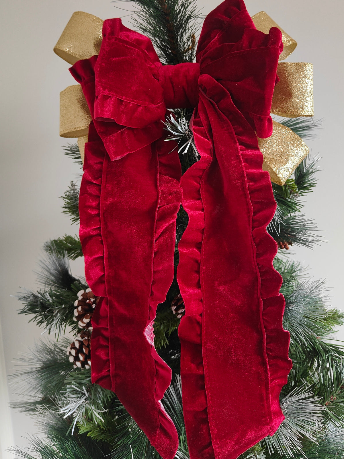 Red & Gold Christmas Tree Topper Bow Handmade