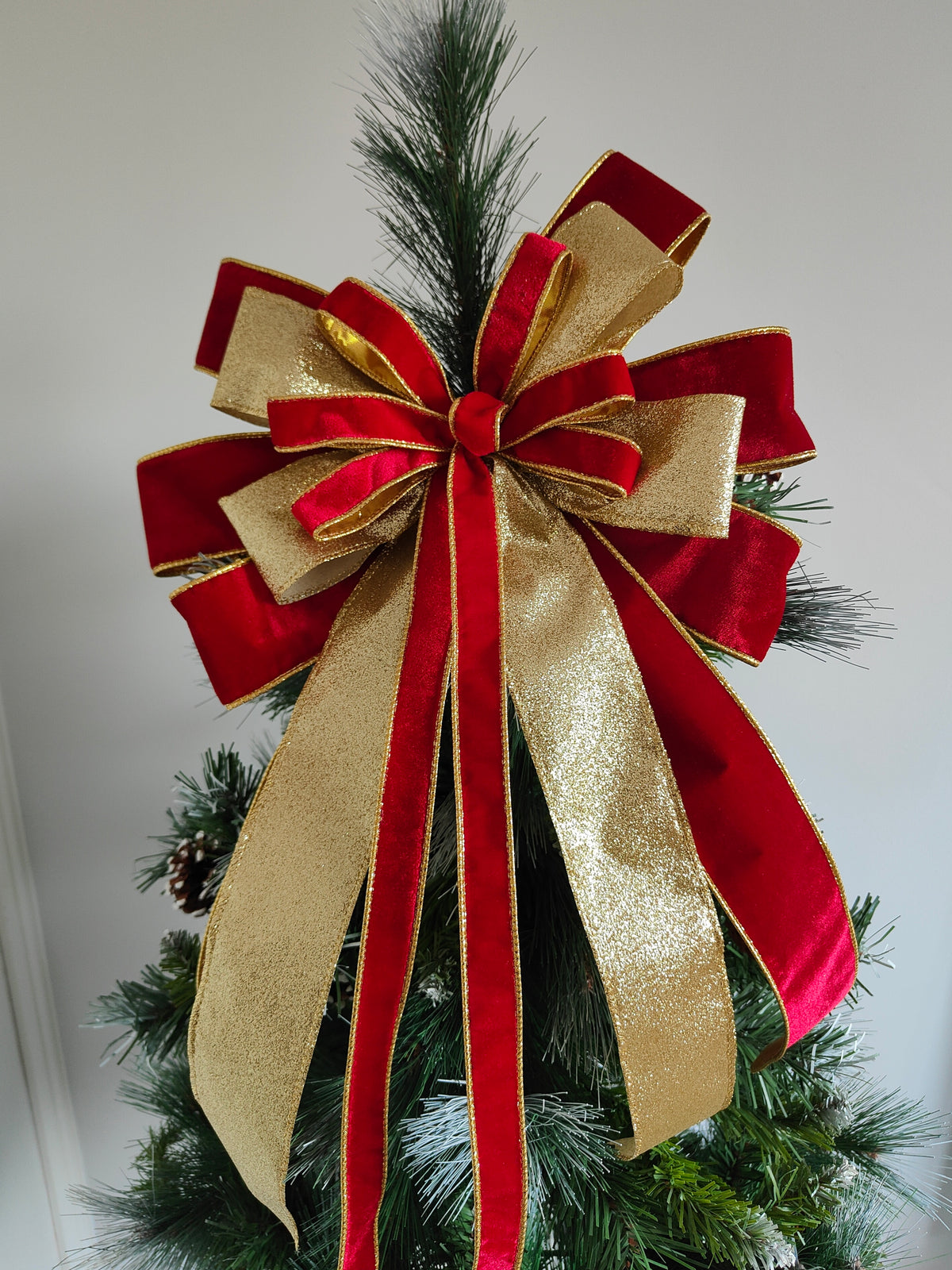 Red & Gold Velvet Christmas Tree Topper Bow