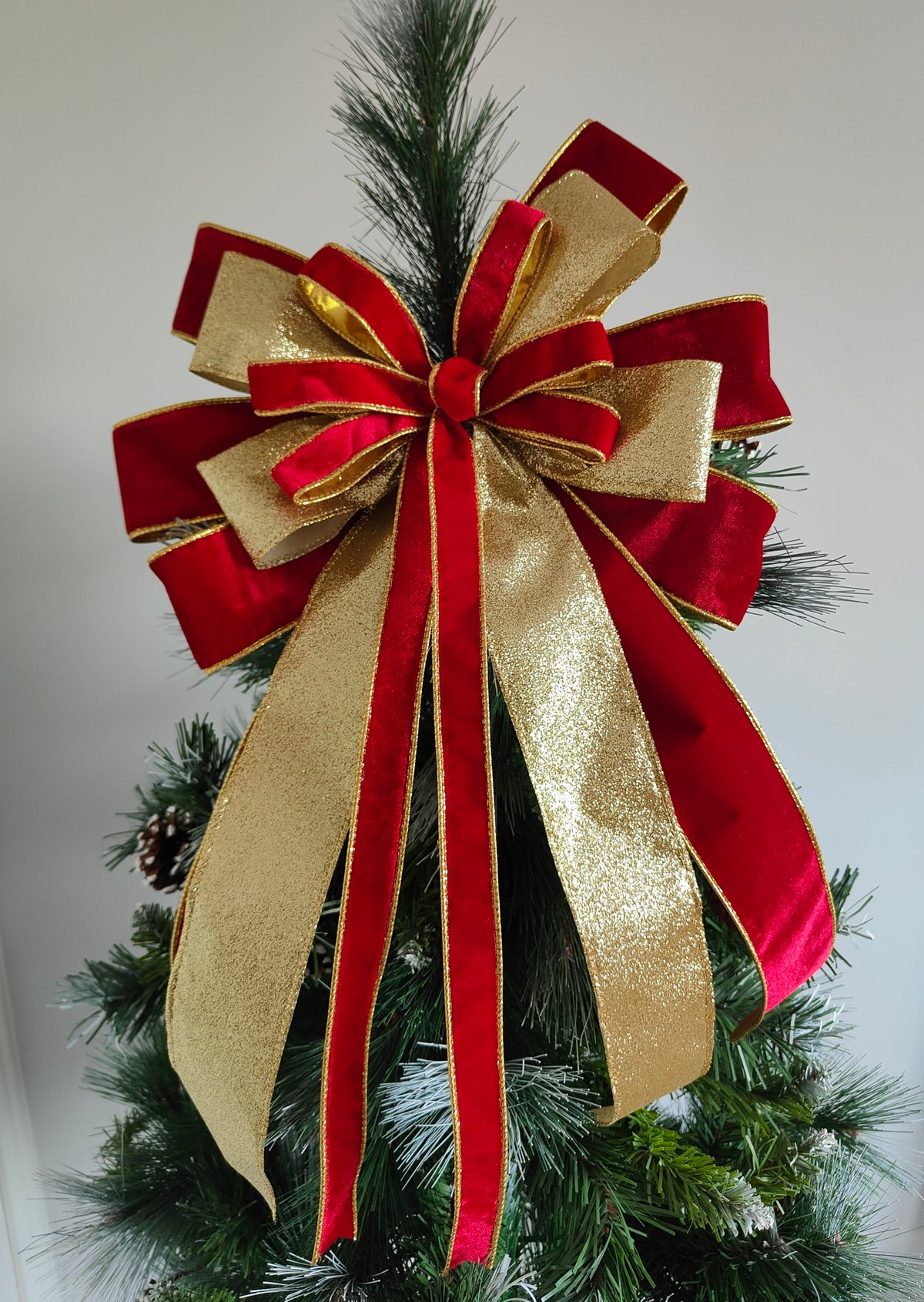 Red & Gold Velvet Christmas Tree Topper Bow