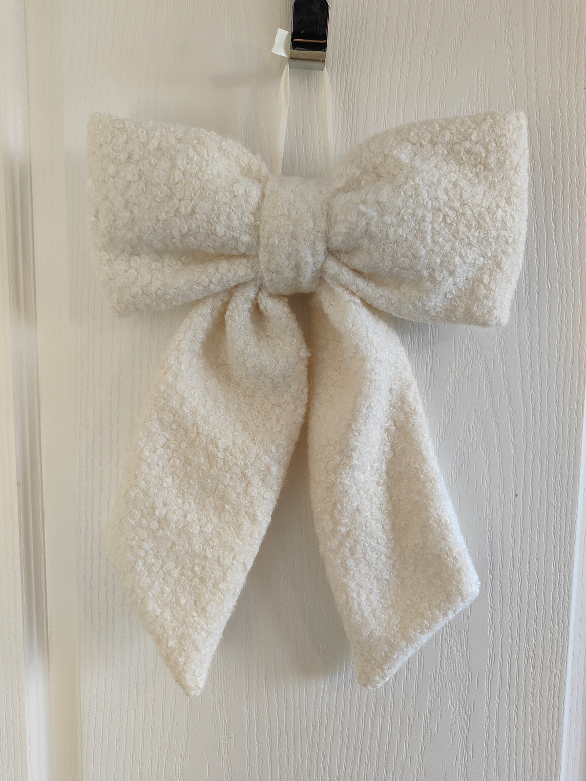 Ivory Boucle Christmas Hanging Bow Tree Topper