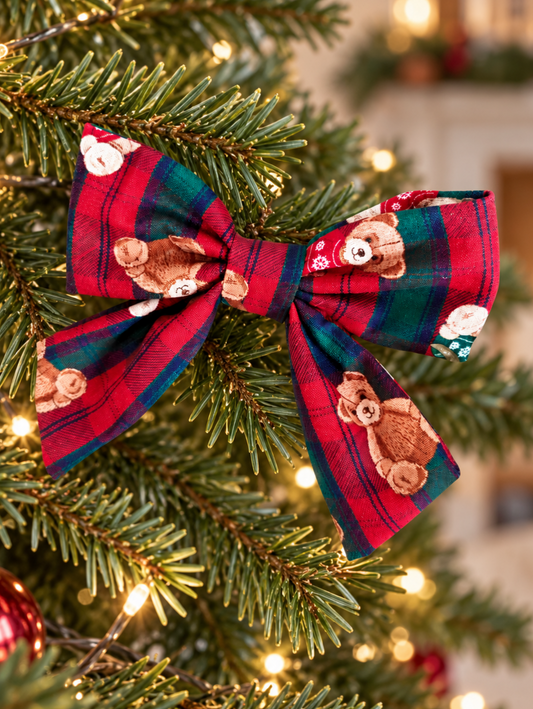Red Green Tartan Teddy Bear Christmas Tree Bows – 5.5 Inch