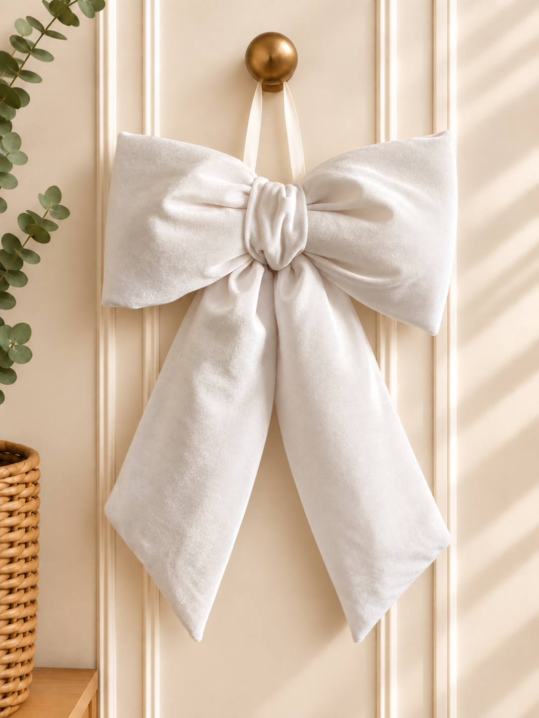 White Velvet Christmas Hanging Bow – Tree Topper