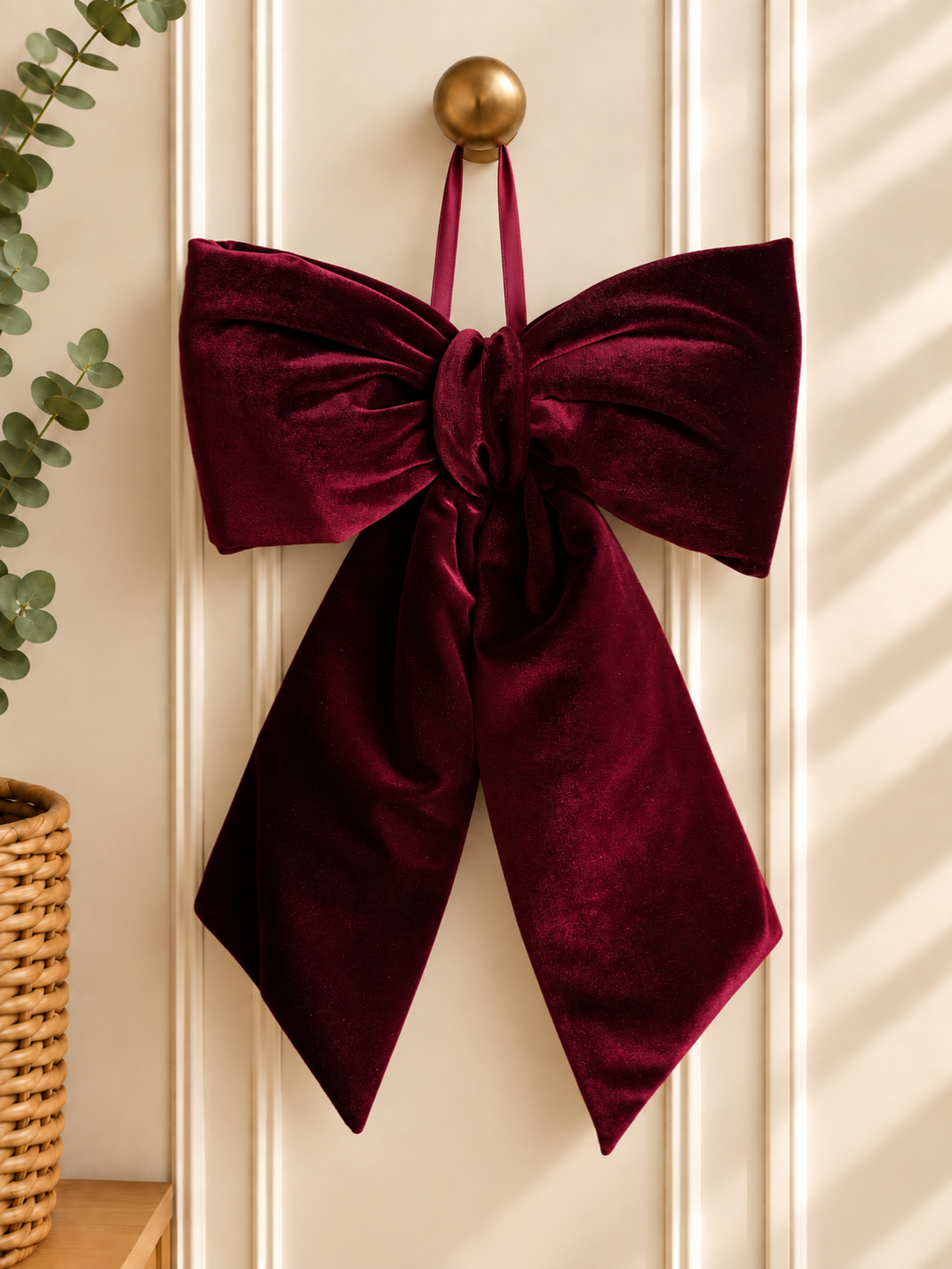 Burgundy Velvet Christmas Hanging Bow – Tree Topper
