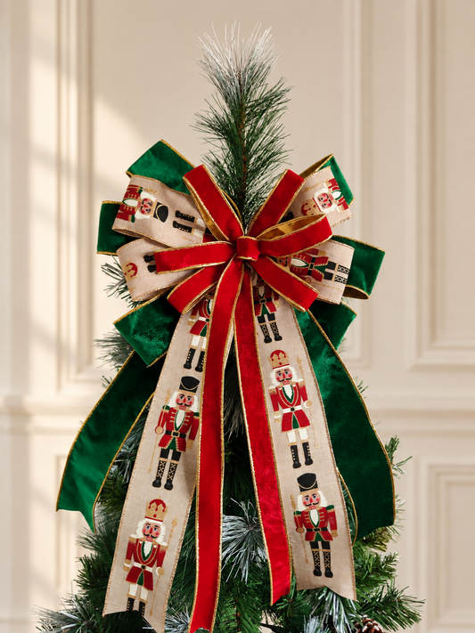 Red Green Nutcracker Christmas Tree Topper Bow 14 inch