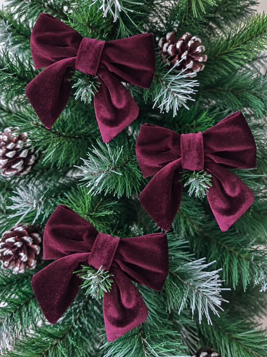 Burgundy Velvet Christmas Tree Bows – 5.5 Inch