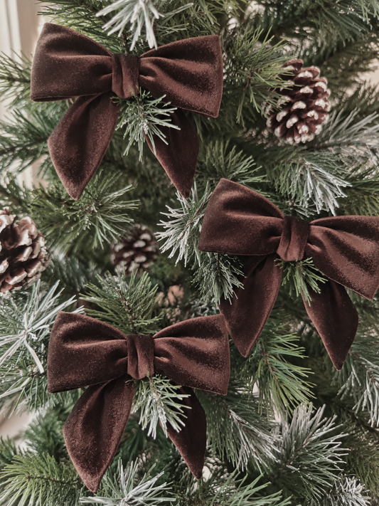 Brown Velvet Christmas Tree Bows – 5.5 Inch