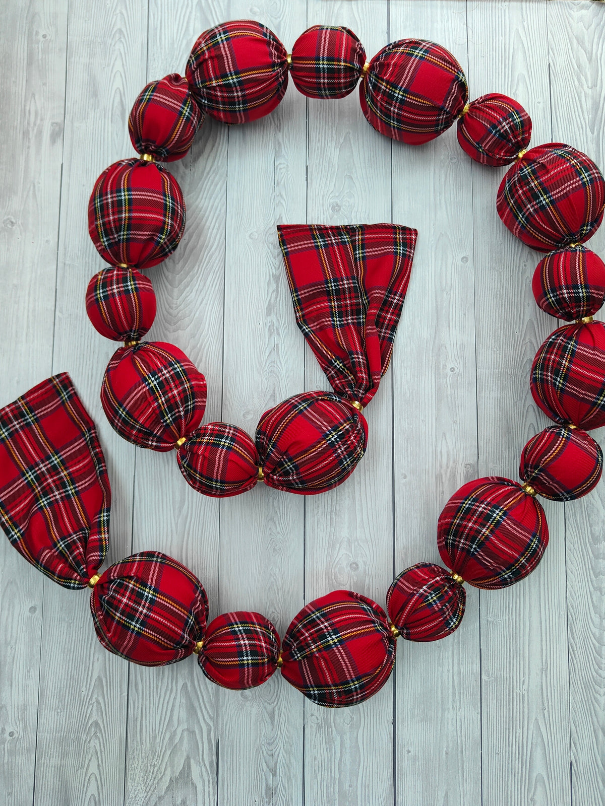 Red Stuart Tartan 7ft Velvet Bauble Garland